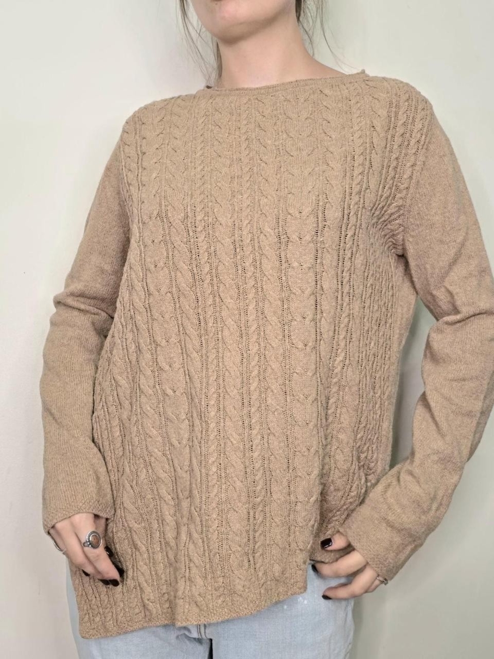 Women's Cable Knit Sweater - Camel - Picture 2 of 8